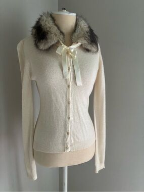 Y2K 90s Vintage Faux Fur Collar Cardigan Medium